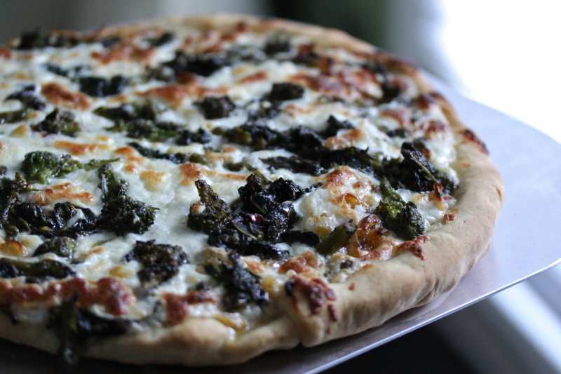 Broccoli rabe and sunchoke pizza