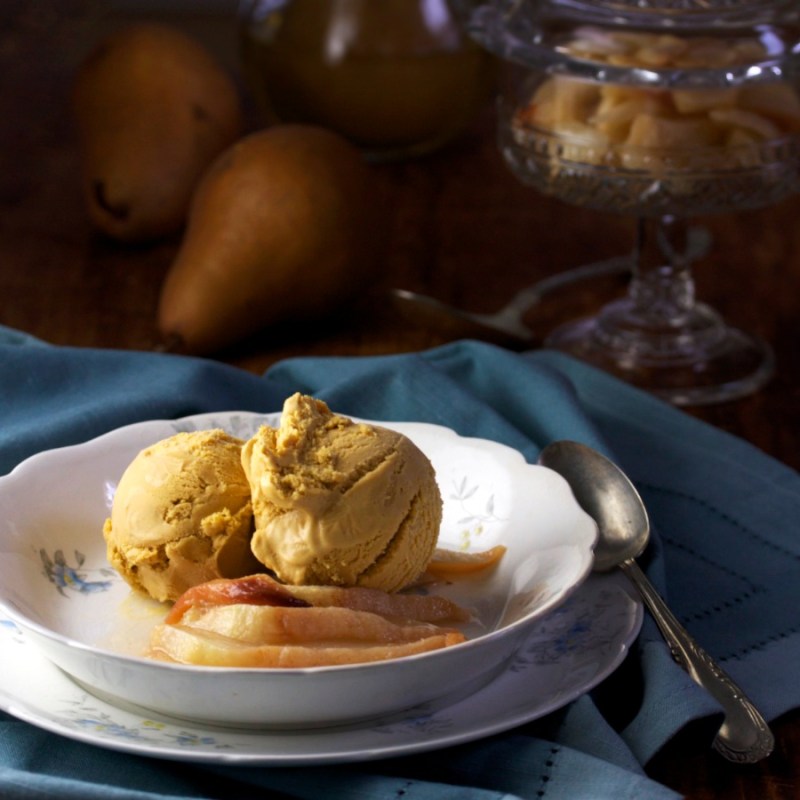 Salty Caramel Ice Cream with Roasted Pears