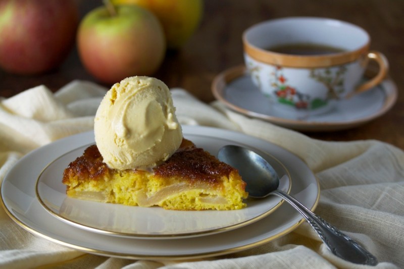 Caramelized Apple Cake with Maple Ice Cream