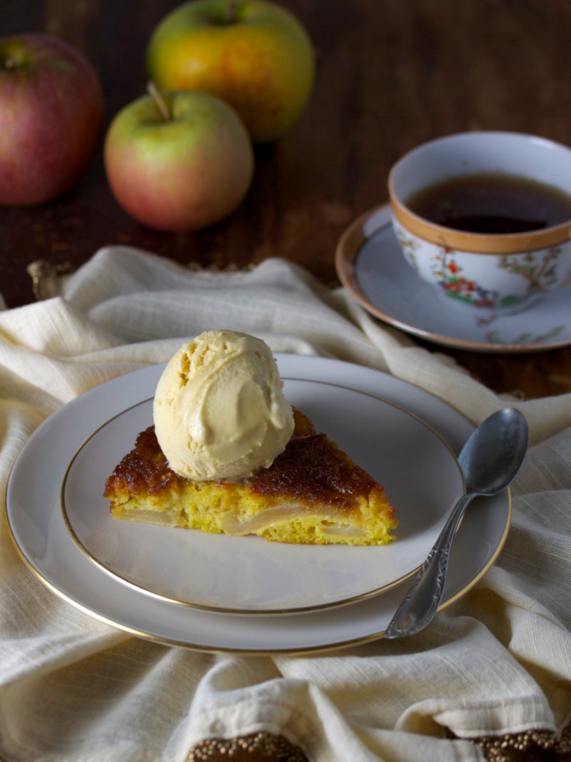 Caramelized Apple Cake with Maple Ice Cream