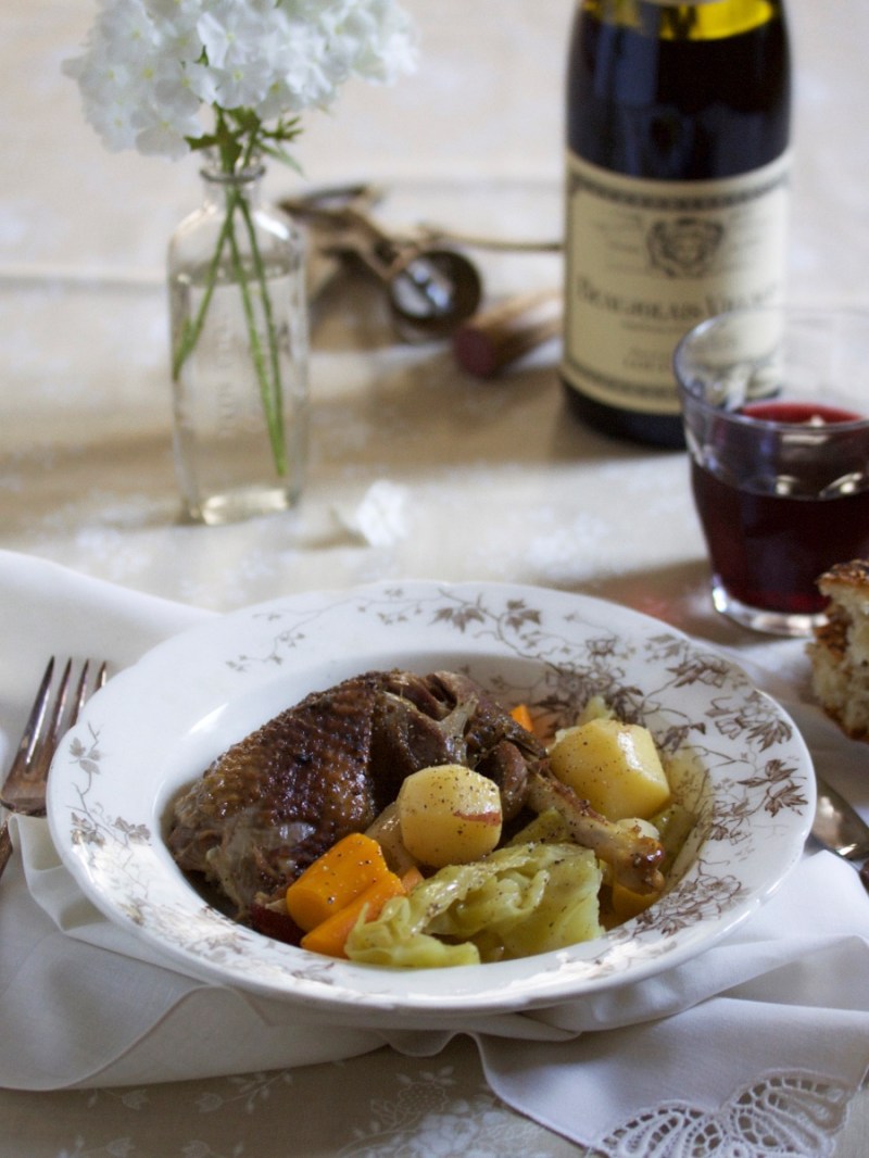 Guinea hen with cabbage