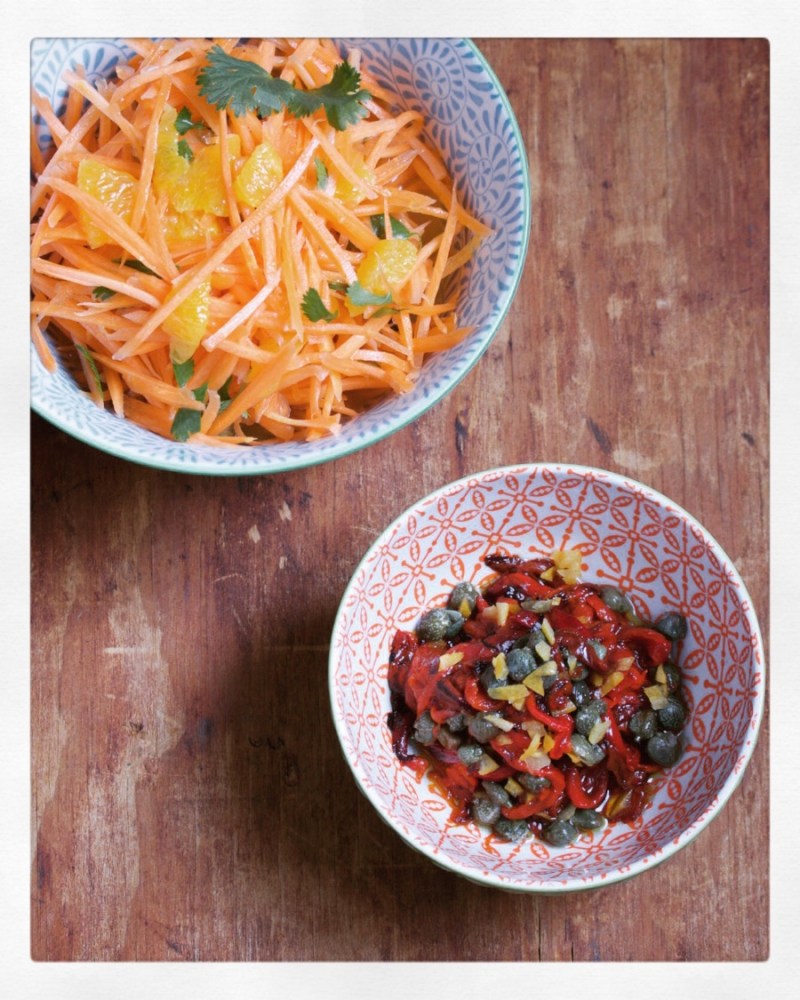 Carrot Orange Salad and Roasted Red Pepper Salad