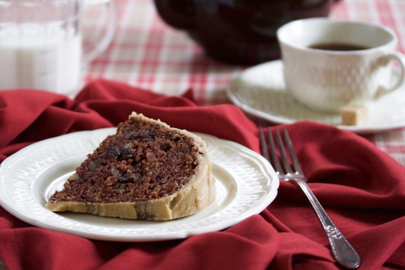 Apple Bundt cake with caramel icing